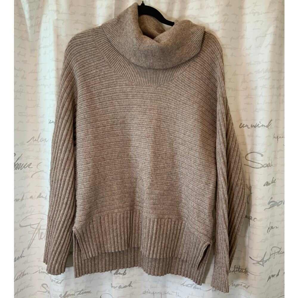 Moth by Anthropologie Women's Size L Beige Ribbed Cowl Neck Knit Sweater